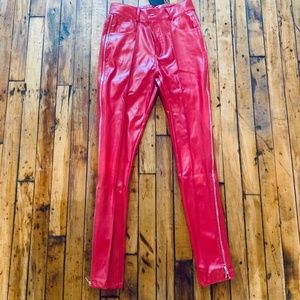 Fashion Nova Red Side Zipper Faux Leather Pants S
